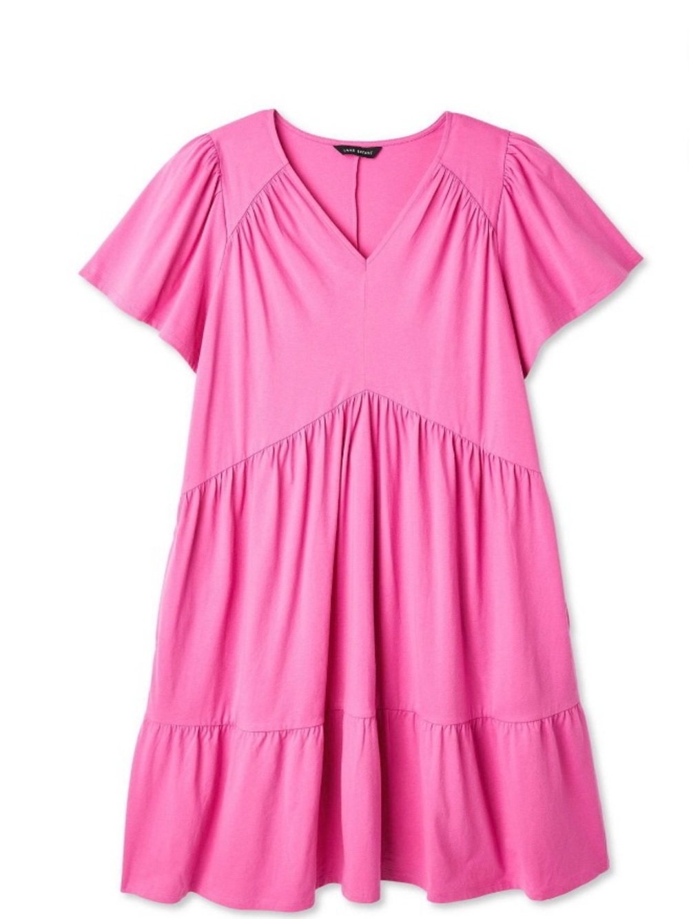 Lane Bryant Bright Pink Flutter Sleeve Tiered Dress